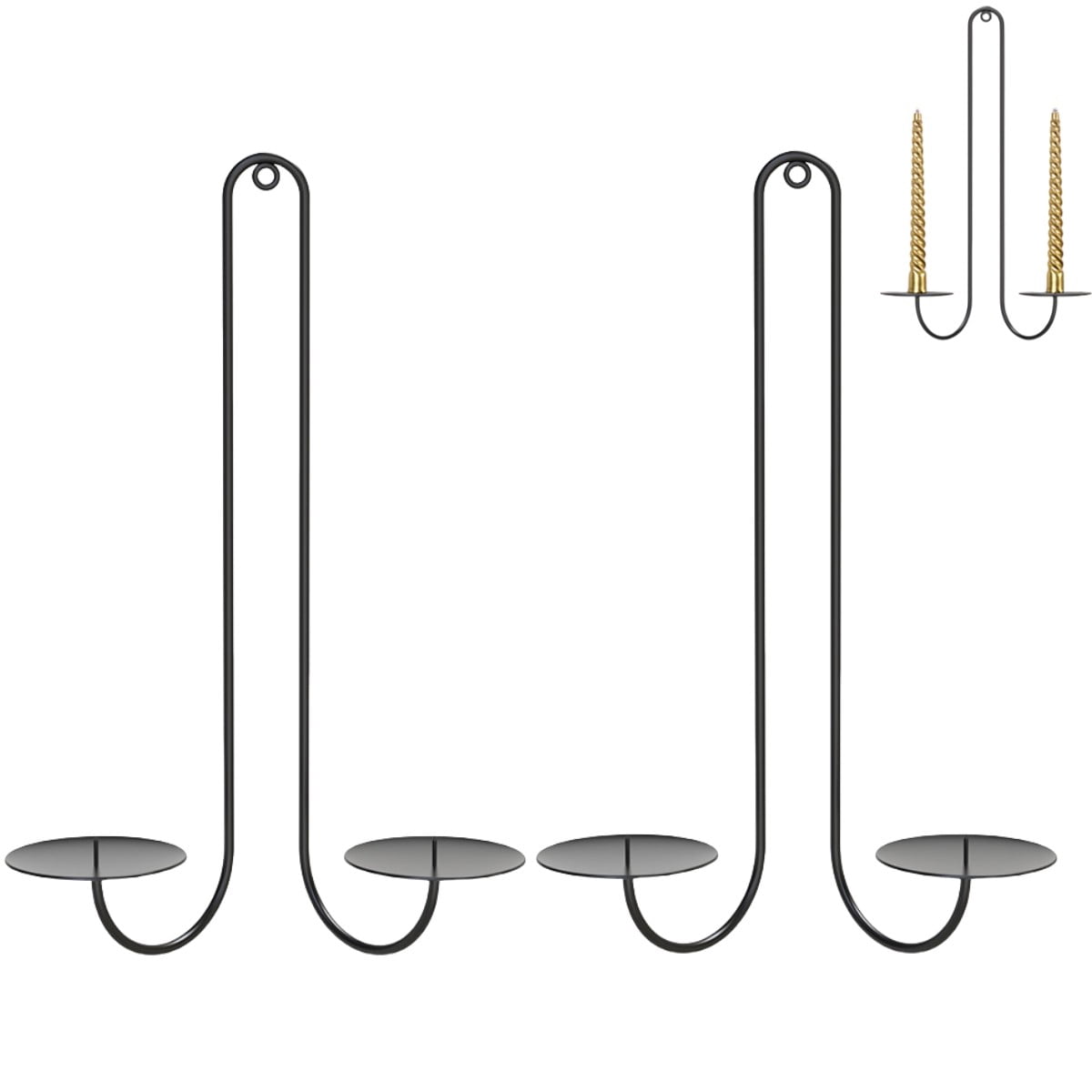 2 pc Wall Mounted Hanging Candle Holder Candlestick Sconces Black Wall Decor V1189-LWWAL-20260327-04613