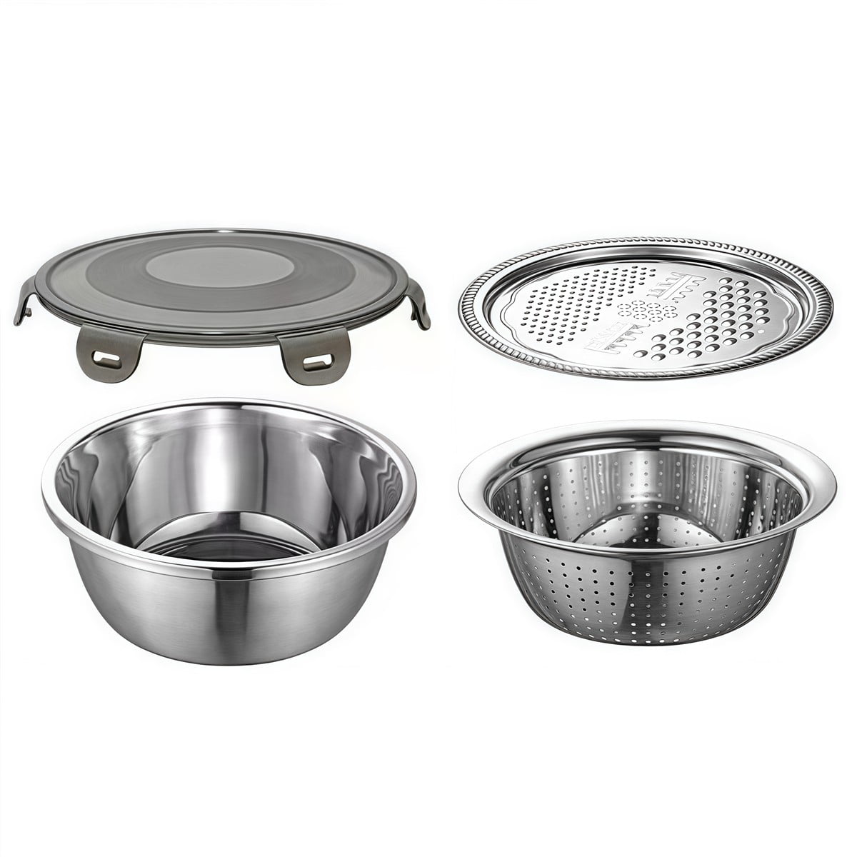 4 Pcs Kitchen Mixing Bowls with Grater Lid Stainless Steel Construction V1189-LWWAL-20260327-04661