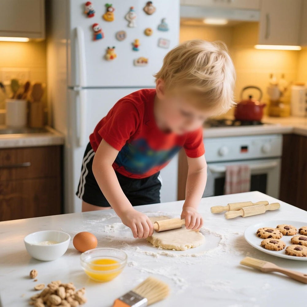 Mini Wooden Rolling Pins Set - Perfect for Kids Baking & Crafting Fun! 6pcs V1189-LWWAL-20260327-04671