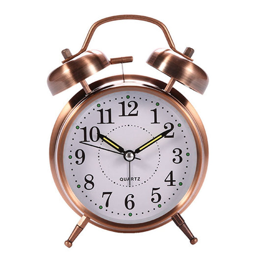Luolandi 1x Bedside Alarm Clock with Twin Bell Vintage Battery Analogue Quartz Loud Alarm Vronze Copper V1189-LWWAL-20260327-04979