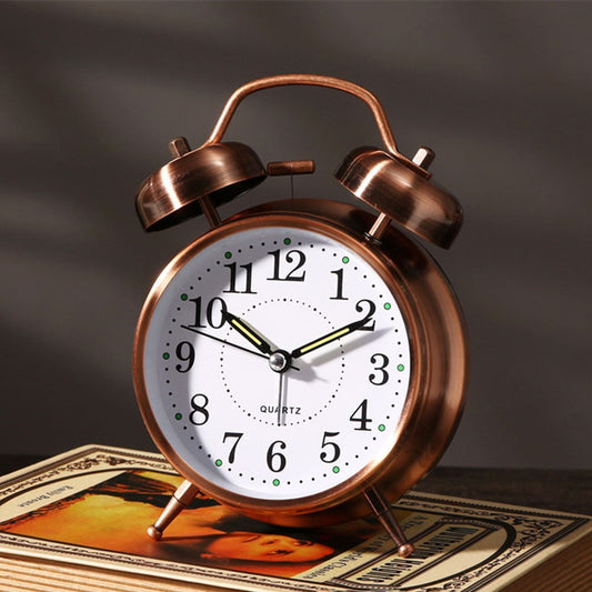 Luolandi 1x Bedside Alarm Clock with Twin Bell Vintage Battery Analogue Quartz Loud Alarm Vronze Gold V1189-LWWAL-20260327-04980