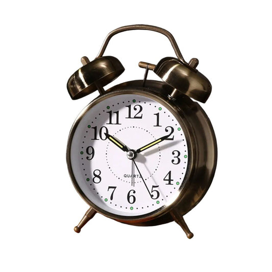 Luolandi 1x Bedside Alarm Clock with Twin Bell Vintage Battery Analogue Quartz Loud Alarm Vronze V1189-LWWAL-20260327-04981