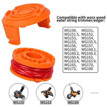 4/8Pack for Worx Wa0010 Replacement Spool Line Grass Trimmer Edger 10Ft +Cap Cover 4+1 V1189-LWWAL-20260327-05096