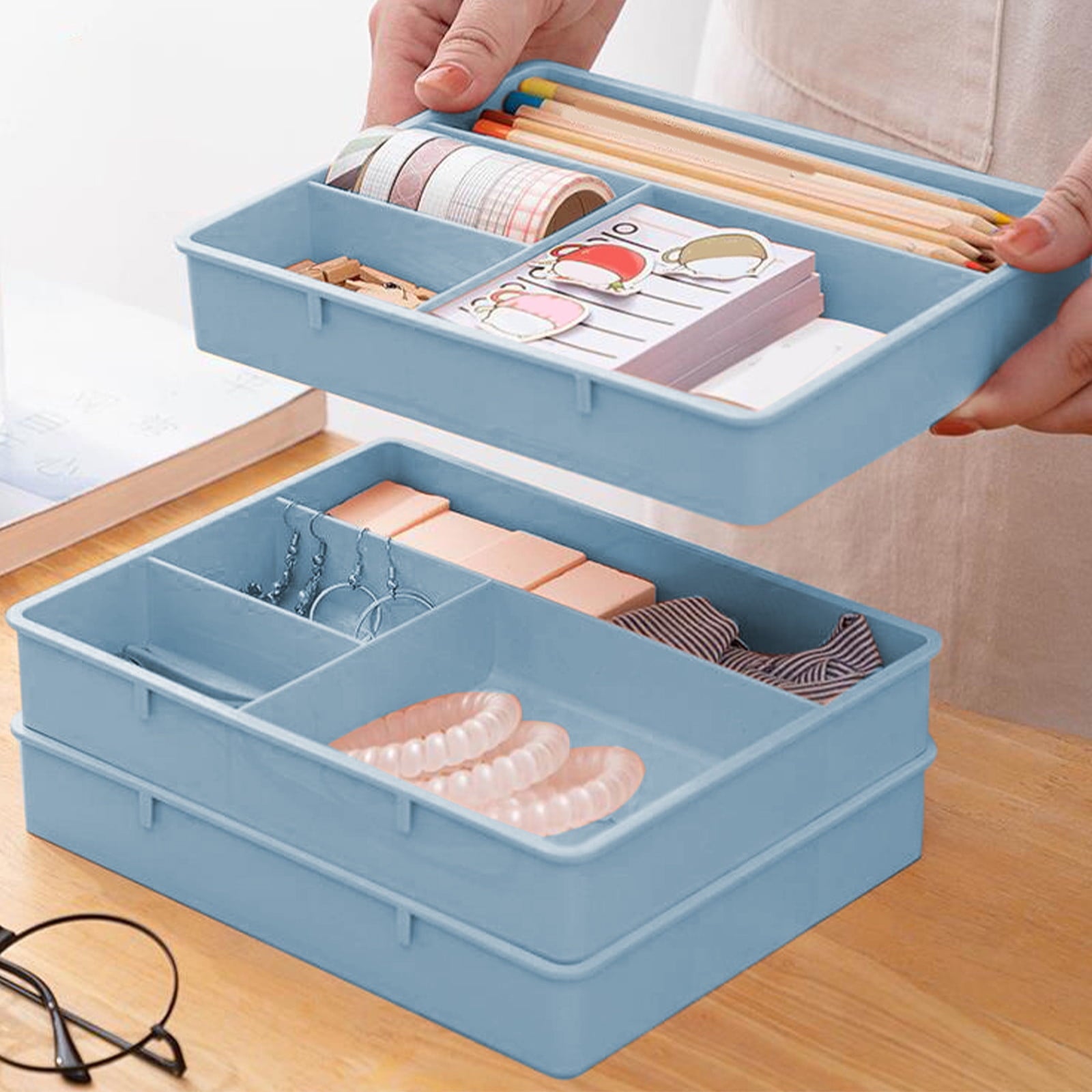Four Grid Storage Box Plastic Drawer Dividers Flatware Tray Pen Holder Tray Plastic Tray Makeup Tray Plastic V1189-LWWAL-20260401-05170