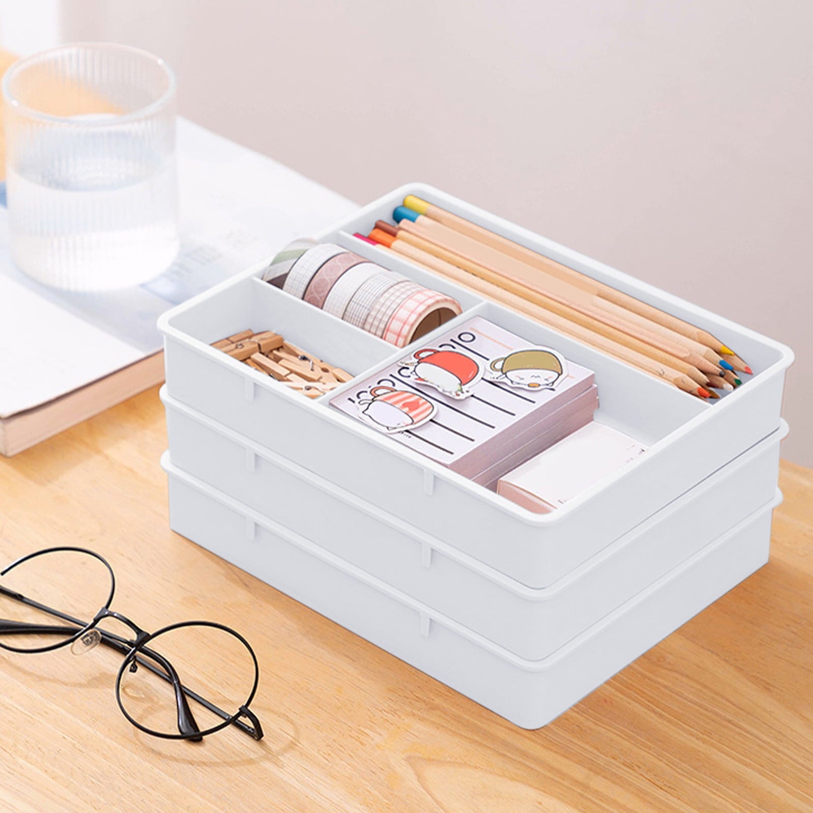 Four Grid Storage Box Plastic Drawer Dividers Flatware Tray Pen Holder Tray Plastic Tray Makeup Tray Plastic V1189-LWWAL-20260401-05172