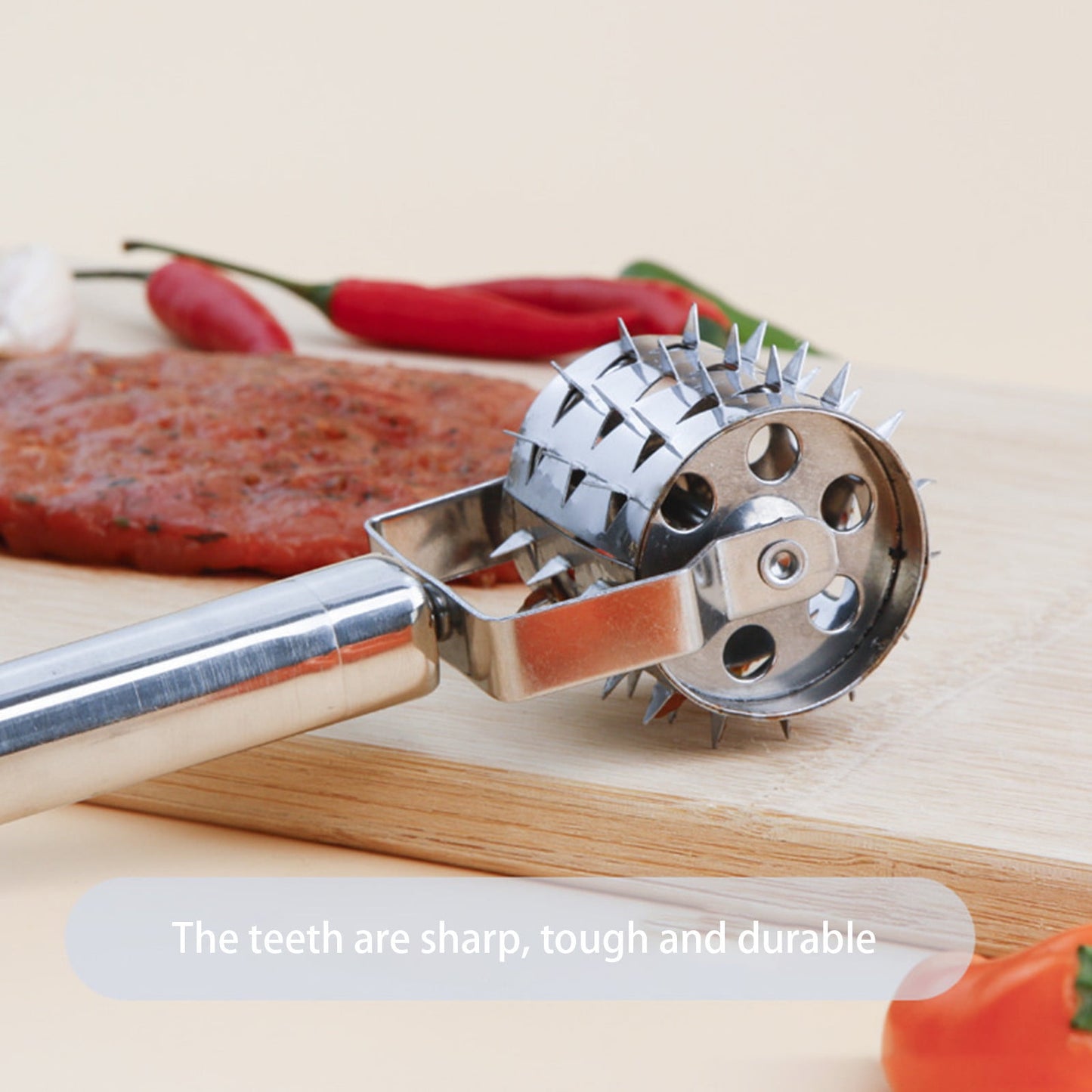 Meat Tenderizer- Stainless Steel Meat Tenderizer Roller Rolling Hammer-Pizza Roll Meat Needle Pin Hole Punch V1189-LWWAL-20260401-05175