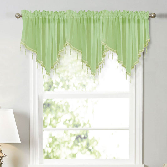 Sheer Beaded Semi Voile Solid Vintage Valances Rod Pocket Curtains for Window Garden Bedroom Kitchen Cafe V1189-LWWAL-20260401-05268