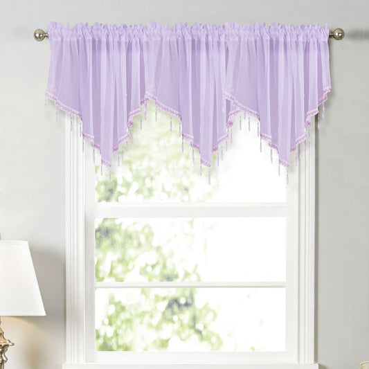 Sheer Beaded Semi Voile Solid Vintage Valances Rod Pocket Curtains for Window Garden Bedroom Kitchen Cafe V1189-LWWAL-20260401-05269