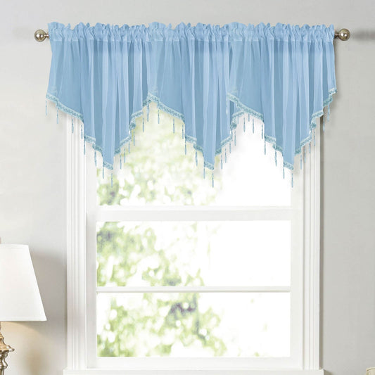 Sheer Beaded Semi Voile Solid Vintage Valances Rod Pocket Curtains for Window Garden Bedroom Kitchen Cafe V1189-LWWAL-20260401-05270