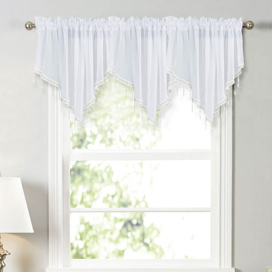 Sheer Beaded Semi Voile Solid Vintage Valances Rod Pocket Curtains for Window Garden Bedroom Kitchen Cafe V1189-LWWAL-20260401-05271