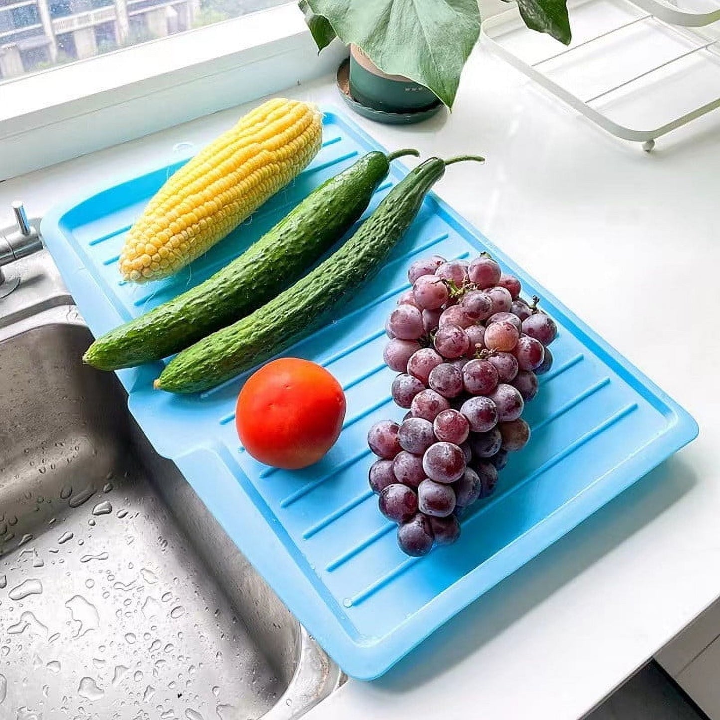 Dish Drain Board with Side Drop - Kitchen Utility Draining Board, Drain Rack, 17.5x12 Inch Kitchen Drying V1189-LWWAL-20260401-05293