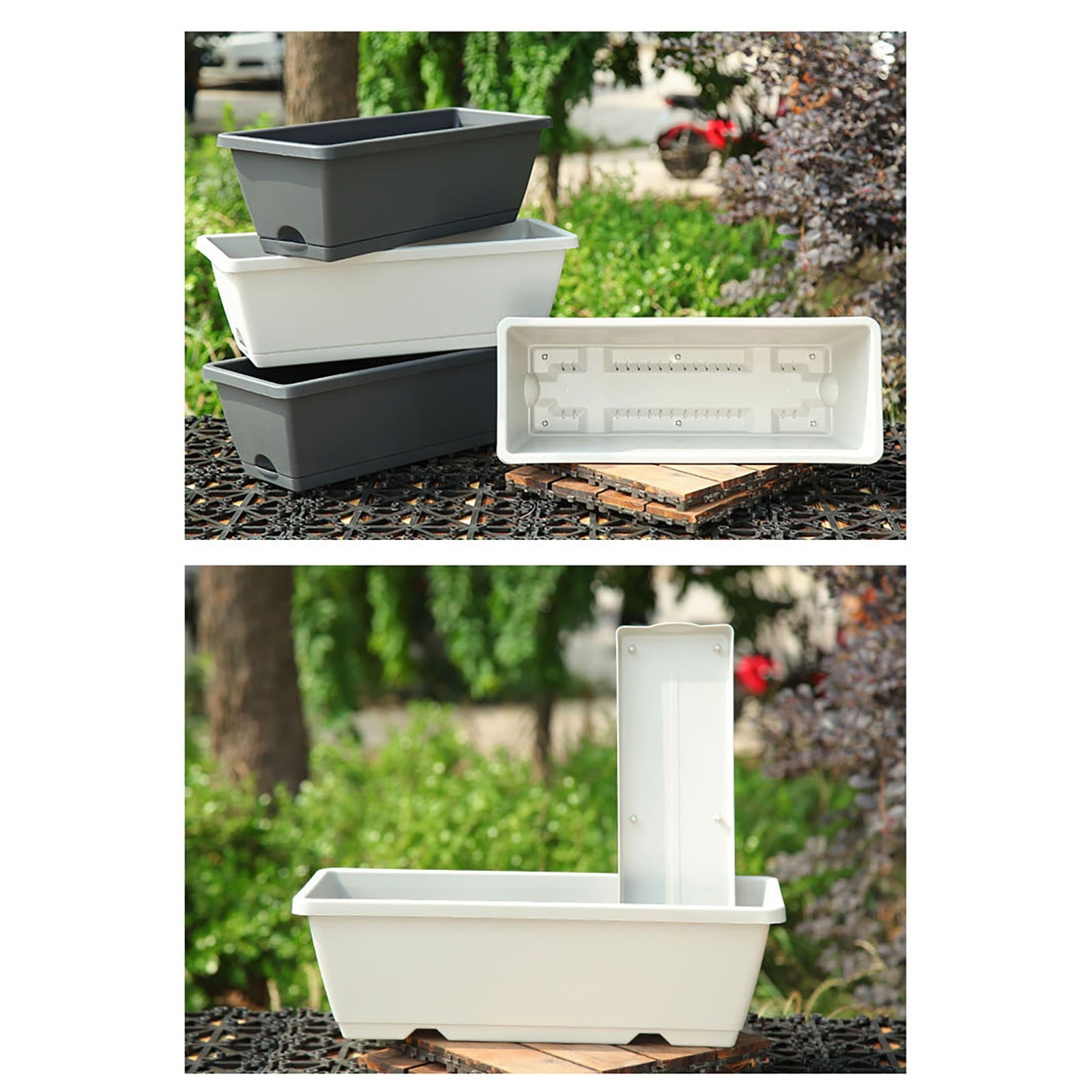 14 Inch Black Plastic Rectangular Window Planter Box, Window Vegetable Planter Box with Trays, 2025 New V1189-LWWAL-20260401-05307