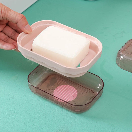 Covered Soap Box with Lid - Plastic Bar Soap Case with Drain Tray, Portable Countertop Soap Container, V1189-LWWAL-20260401-05363