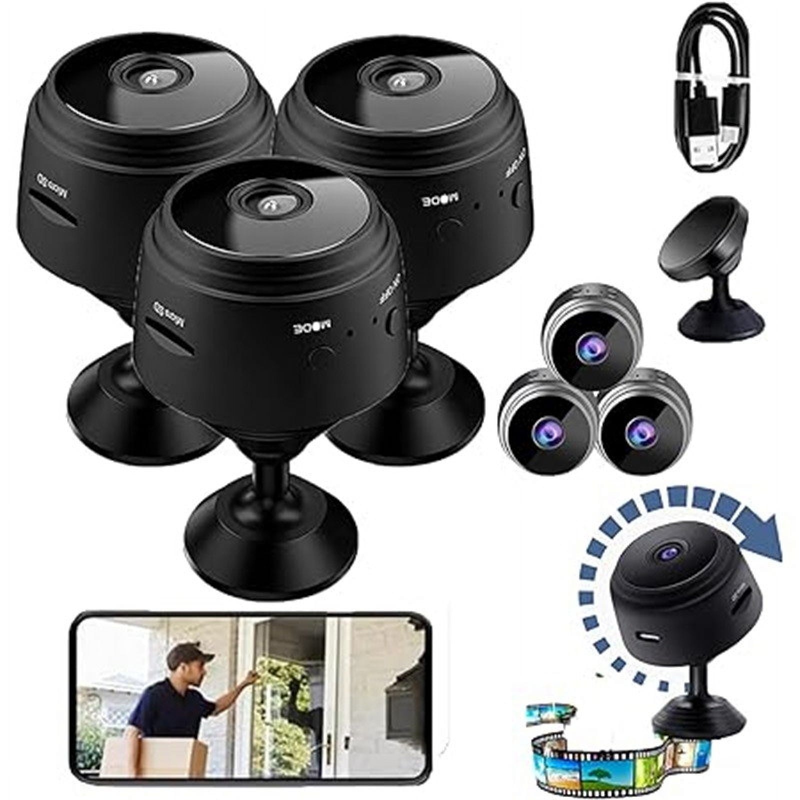 Magnetic Mini Security Camera - 3 Pack 1080P WiFi Wireless Security Camera - Motion Detection, Night Vision, V1189-LWWAL-20260401-05366