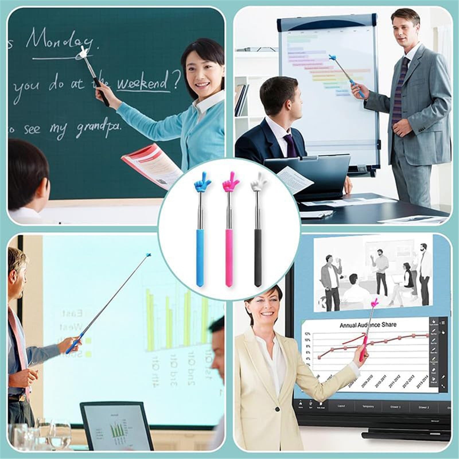 Retractable Teacher Pointer Sticks, 5 Colors Hand Pointer Stick, Student Finger Pointing Sticks, Extendable V1189-LWWAL-20260401-05448