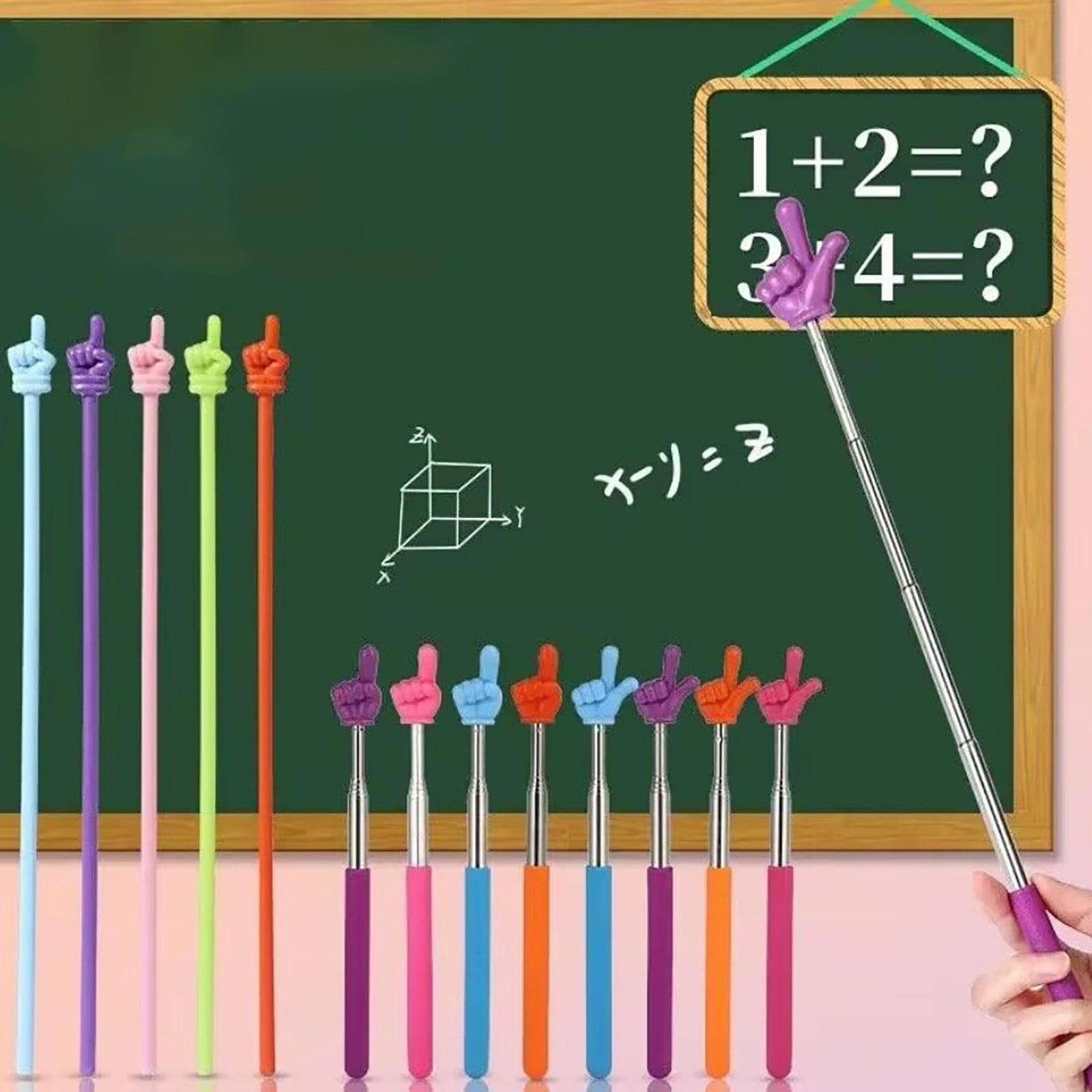 Retractable Teacher Pointer Sticks, 5 Colors Hand Pointer Stick, Student Finger Pointing Sticks, Extendable V1189-LWWAL-20260401-05448