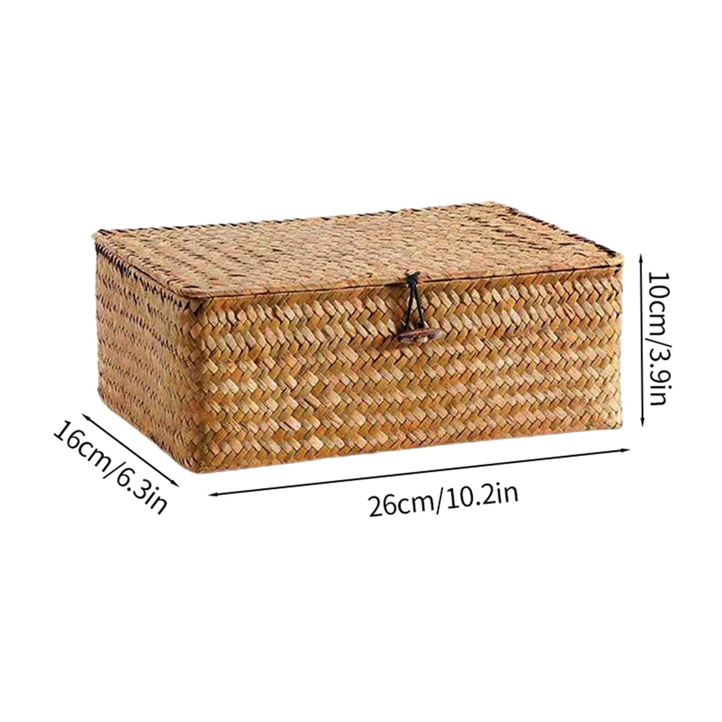 Wicker Shelf Baskets Bin with Lid, Handwoven Seagrass Basket Storage Bins Rectangular Household Basket Boxes V1189-LWWAL-20260401-05463