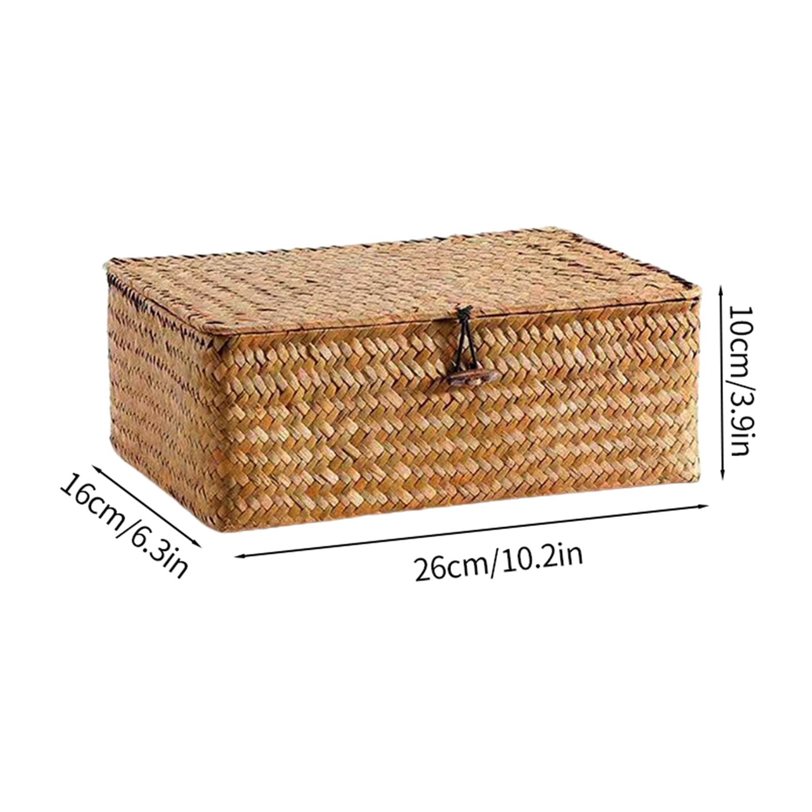 Wicker Shelf Baskets Bin with Lid, Handwoven Seagrass Basket Storage Bins Rectangular Household Basket Boxes V1189-LWWAL-20260401-05463
