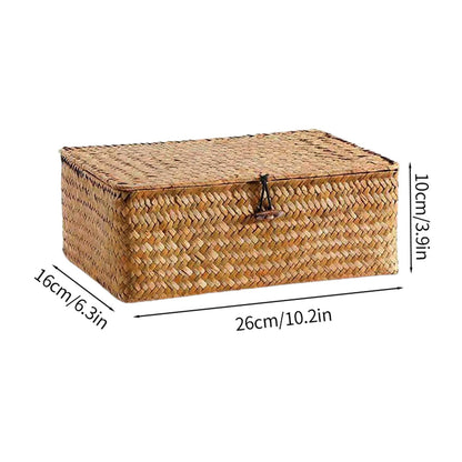 Wicker Shelf Baskets Bin with Lid, Handwoven Seagrass Basket Storage Bins Rectangular Household Basket Boxes V1189-LWWAL-20260401-05463