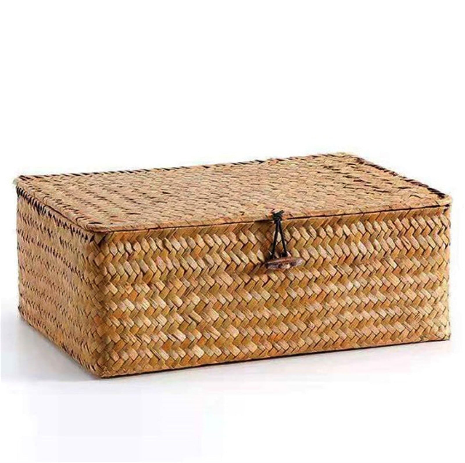 Wicker Shelf Baskets Bin with Lid, Handwoven Seagrass Basket Storage Bins Rectangular Household Basket Boxes V1189-LWWAL-20260401-05463