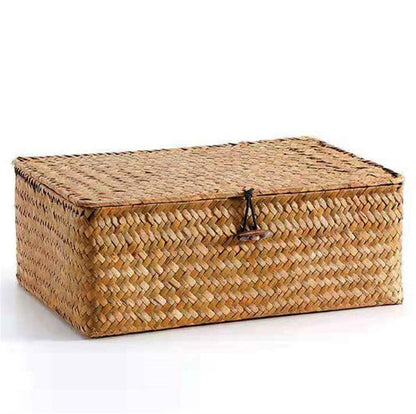 Wicker Shelf Baskets Bin with Lid, Handwoven Seagrass Basket Storage Bins Rectangular Household Basket Boxes V1189-LWWAL-20260401-05463
