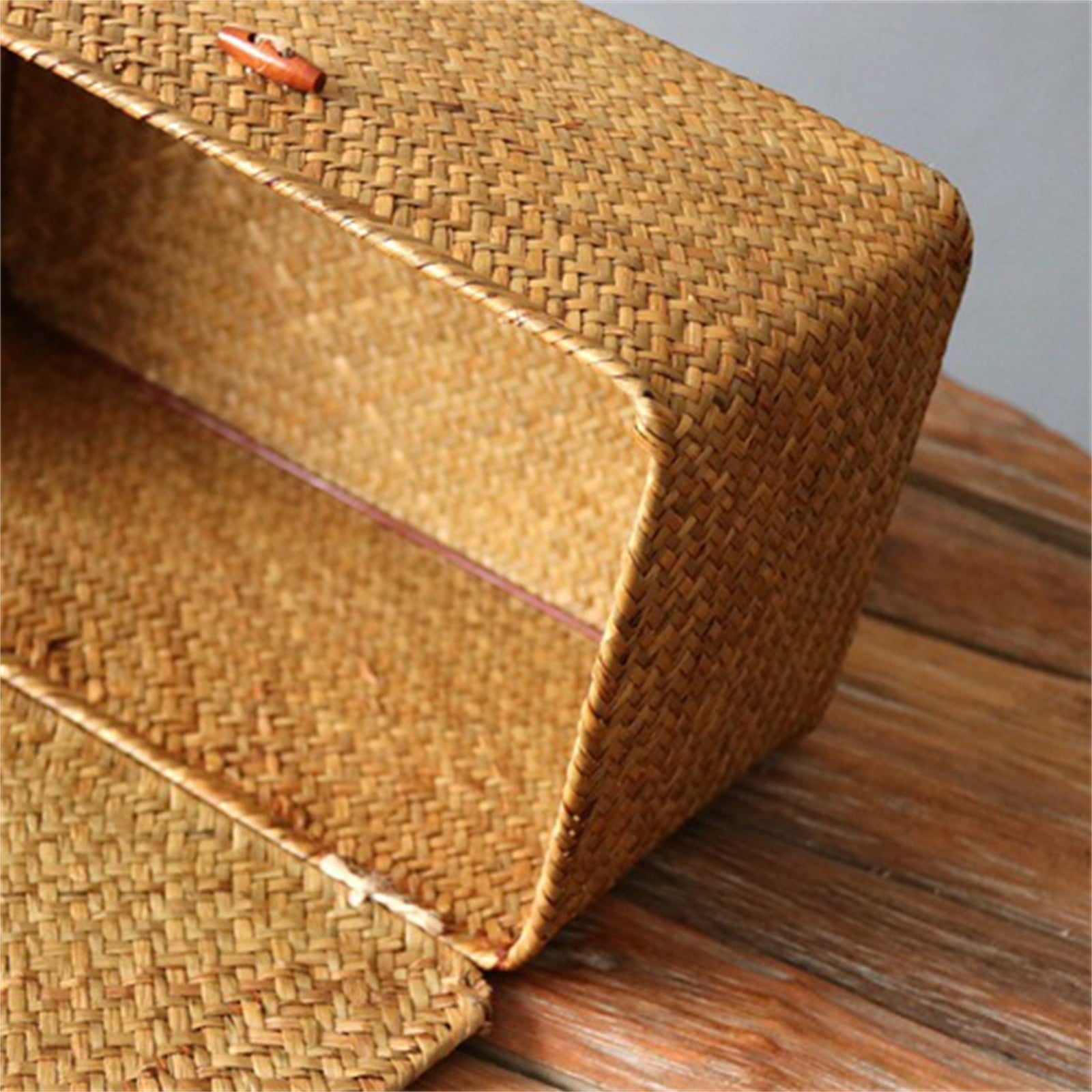 Wicker Shelf Baskets Bin with Lid, Handwoven Seagrass Basket Storage Bins Rectangular Household Basket Boxes V1189-LWWAL-20260401-05463