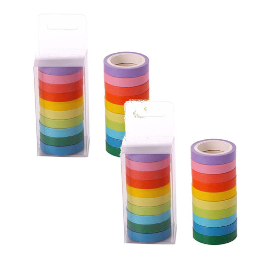 10 Rolls Washi Tape Set Colored Masking Tape Pack Decorative Thin Tapes Children and Gifts Warpping (10MM), V1189-LWWAL-20260401-05534