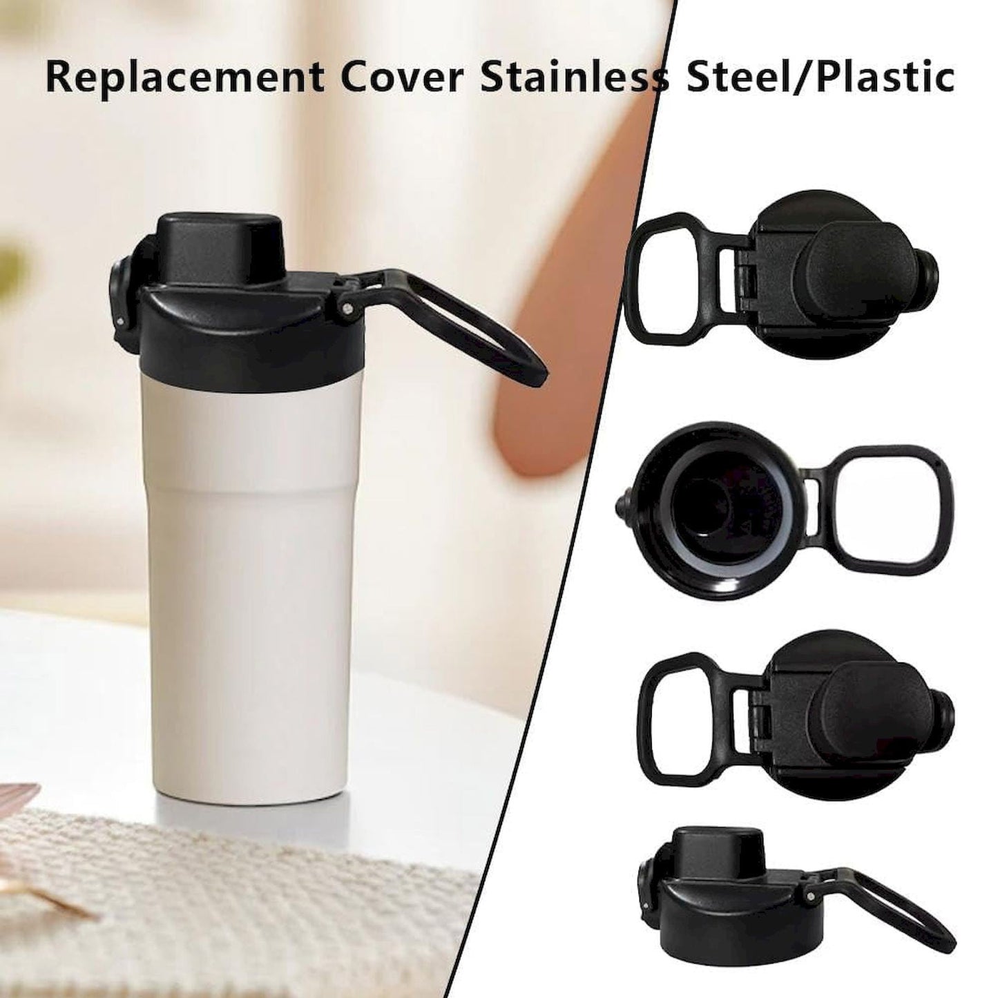 CGZQFEI Universal Water Bottle Lid Replacement - Black Nozzle Fit 12-42oz Stainless/Plastic Bottles V1189-LWWAL-20260401-05572