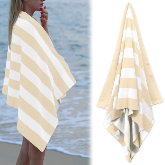 Large Oversized Beach Towel - Big Size Cotton 35 x 70 Inch Striped Pool Towel, Large Cabana Soft Swimming V1189-LWWAL-20260401-05586