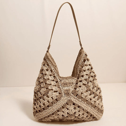 Straw Beach Bag for Women Summer Woven Beach Tote Bag Shoulder Handbags Boho Bag, (Black) 14.96x10.63 14.96" V1189-LWWAL-20260401-05595