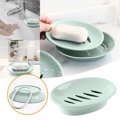 Oval Plastic Soap Dish - Double Compartment Drain Tray| Bathroom & Kitchen Soap Holder for Face & Body Soap | V1189-LWWAL-20260401-05714
