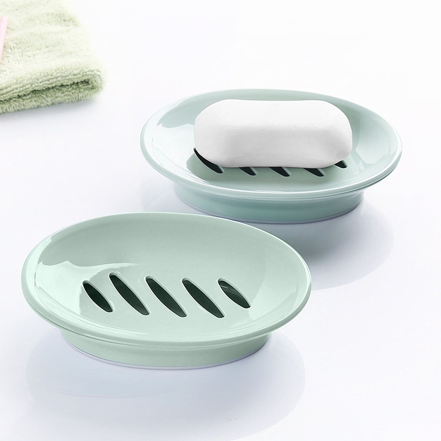 Oval Plastic Soap Dish - Double Compartment Drain Tray| Bathroom & Kitchen Soap Holder for Face & Body Soap | V1189-LWWAL-20260401-05714