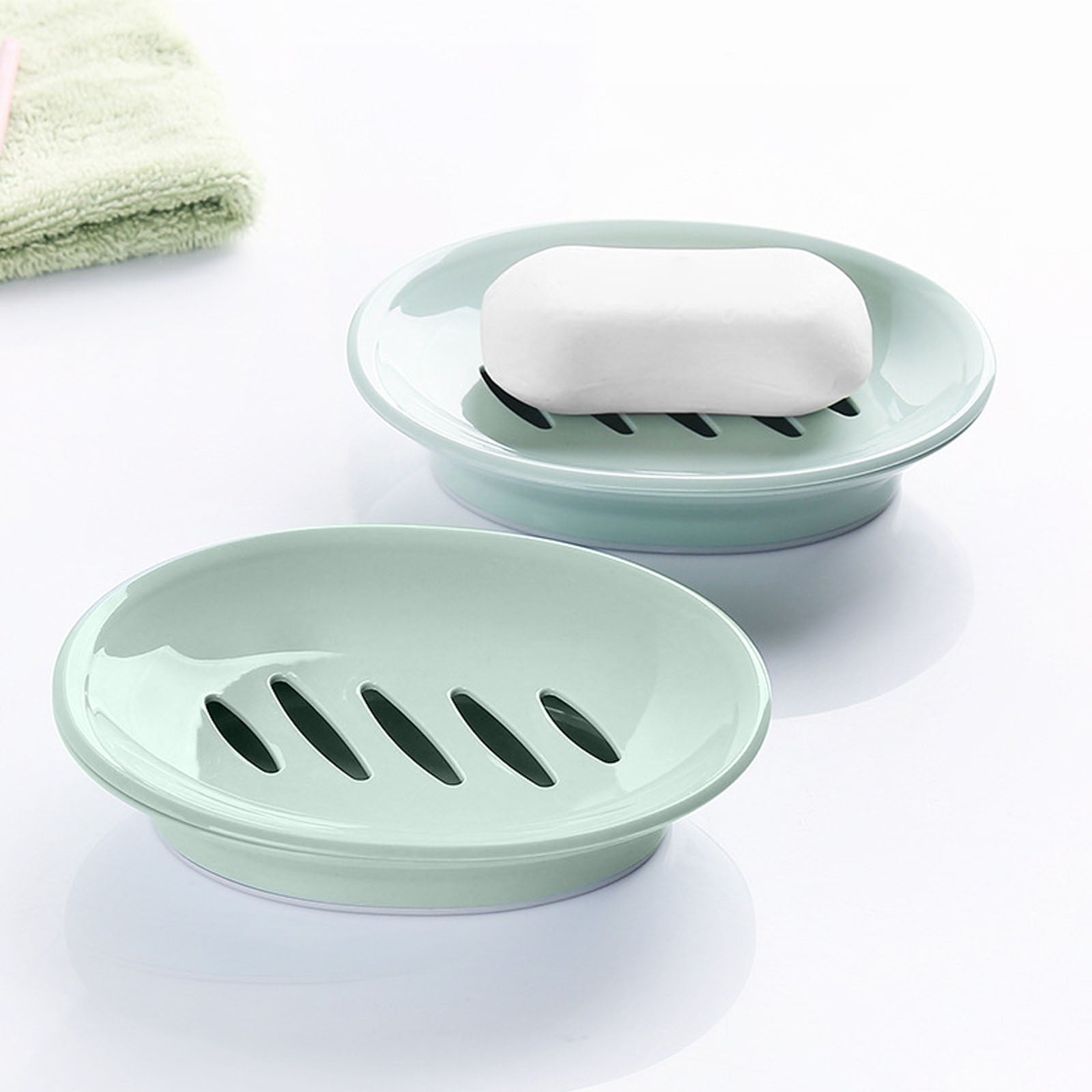 Oval Plastic Soap Dish - Double Compartment Drain Tray| Bathroom & Kitchen Soap Holder for Face & Body Soap | V1189-LWWAL-20260401-05714