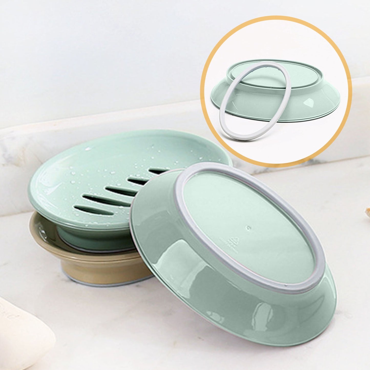 Oval Plastic Soap Dish - Double Compartment Drain Tray| Bathroom & Kitchen Soap Holder for Face & Body Soap | V1189-LWWAL-20260401-05714