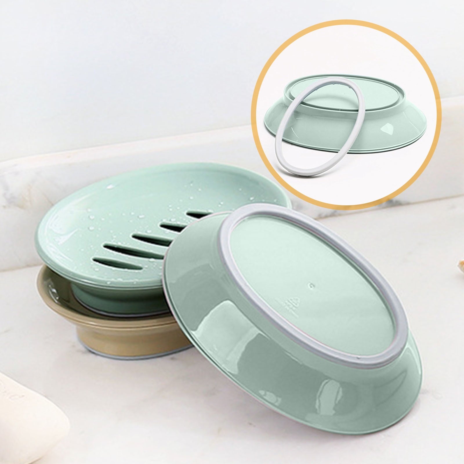 Oval Plastic Soap Dish - Double Compartment Drain Tray| Bathroom & Kitchen Soap Holder for Face & Body Soap | V1189-LWWAL-20260401-05714