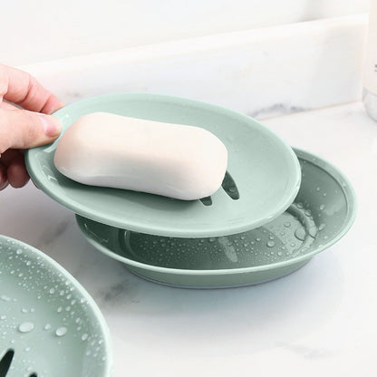 Oval Plastic Soap Dish - Double Compartment Drain Tray| Bathroom & Kitchen Soap Holder for Face & Body Soap | V1189-LWWAL-20260401-05714
