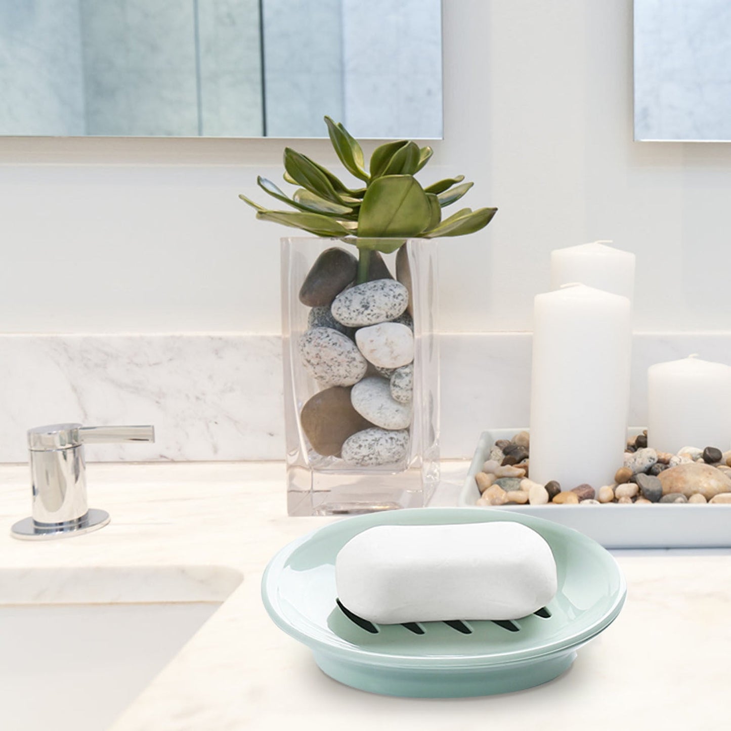 Oval Plastic Soap Dish - Double Compartment Drain Tray| Bathroom & Kitchen Soap Holder for Face & Body Soap | V1189-LWWAL-20260401-05714