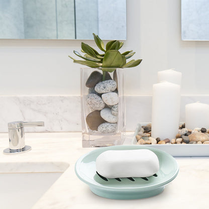 Oval Plastic Soap Dish - Double Compartment Drain Tray| Bathroom & Kitchen Soap Holder for Face & Body Soap | V1189-LWWAL-20260401-05714