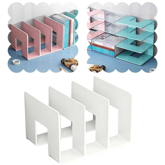 Desk File Sorter, Vertical Desktop File Folder Organizer, 3 Section Plastic Book Holder, Adjustable Shelf V1189-LWWAL-20260401-05723
