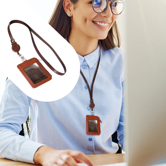 Slim PU Leather ID Badge Holder Wallet,with Zip, Neck Lanyard & Retractable Reel,ID Card Wallet, Badge Holder V1189-LWWAL-20260401-05756