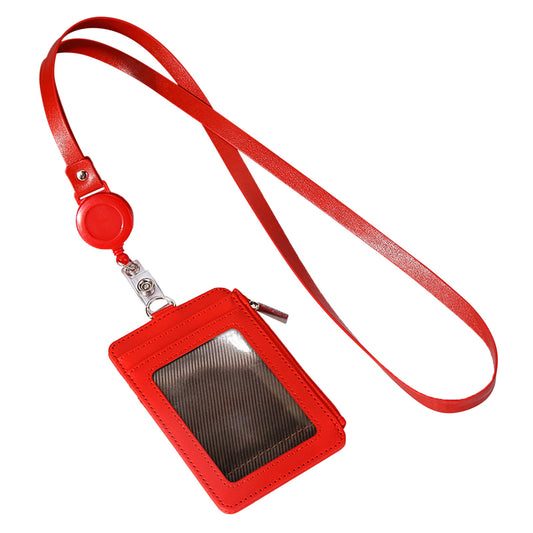 Slim PU Leather ID Badge Holder Wallet,with Zip, Neck Lanyard & Retractable Reel,ID Card Wallet, Badge Holder V1189-LWWAL-20260401-05758