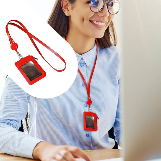 Slim PU Leather ID Badge Holder Wallet,with Zip, Neck Lanyard & Retractable Reel,ID Card Wallet, Badge Holder V1189-LWWAL-20260401-05758