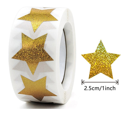 500PCS Gold Star Roll Stickers - 1 Inch Self-Adhesive Glitter Decals,for Kids, Classroom, Teachers, Wall V1189-LWWAL-20260401-05764