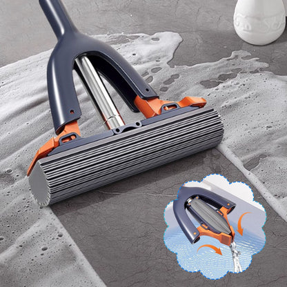 Sponge Mop with Roller Wringer Self Squeezing Floor Cleaner No Hand Contact Thickened Rubber Head for Tile V1189-LWWAL-20260401-05765