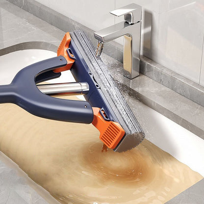 Sponge Mop with Roller Wringer Self Squeezing Floor Cleaner No Hand Contact Thickened Rubber Head for Tile V1189-LWWAL-20260401-05765