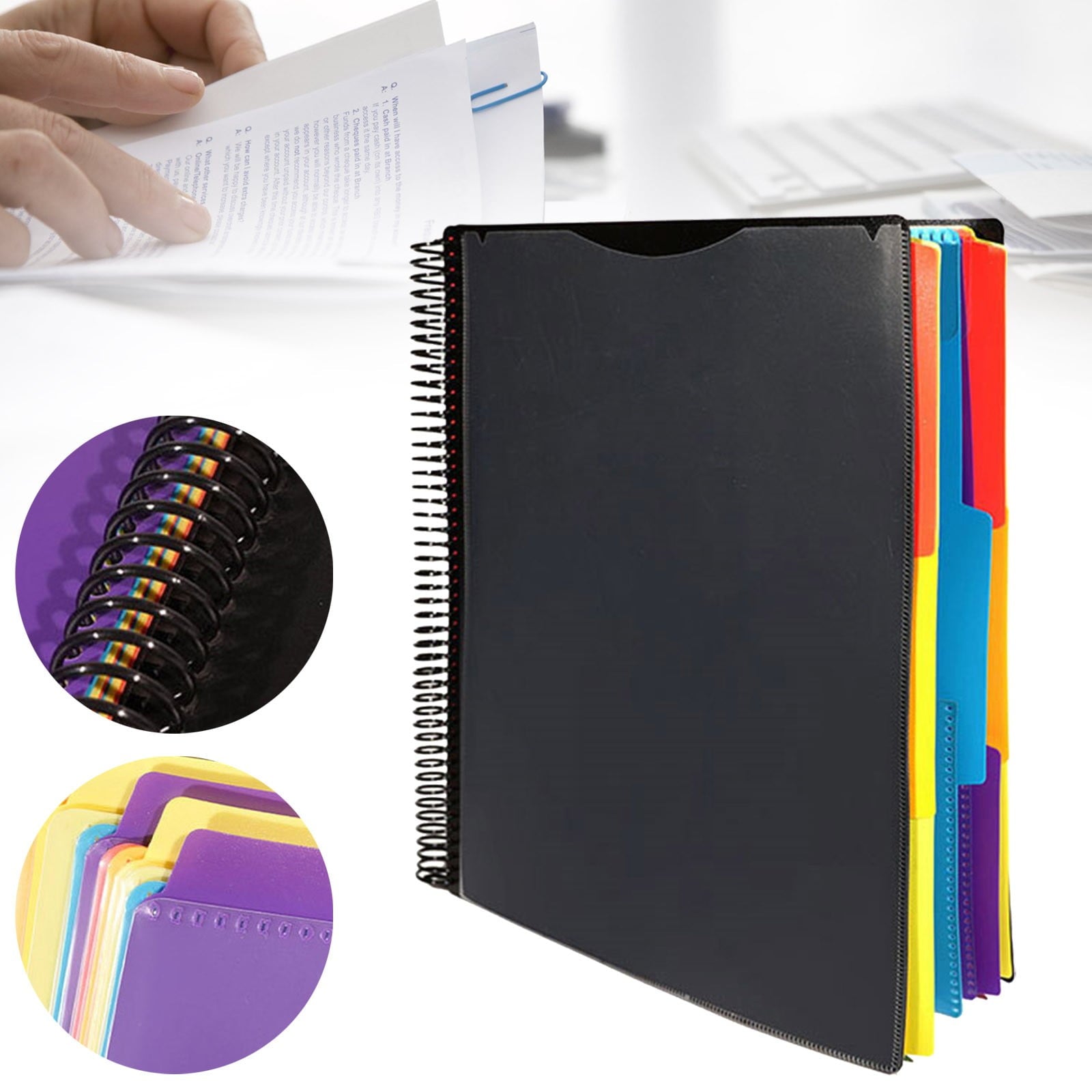 Spiral Binder Project Organizer - 6/12 Pockets with Assorted Tabs, Tear Poly Material, 1/3 Cut Tabs, Letter V1189-LWWAL-20260401-05795