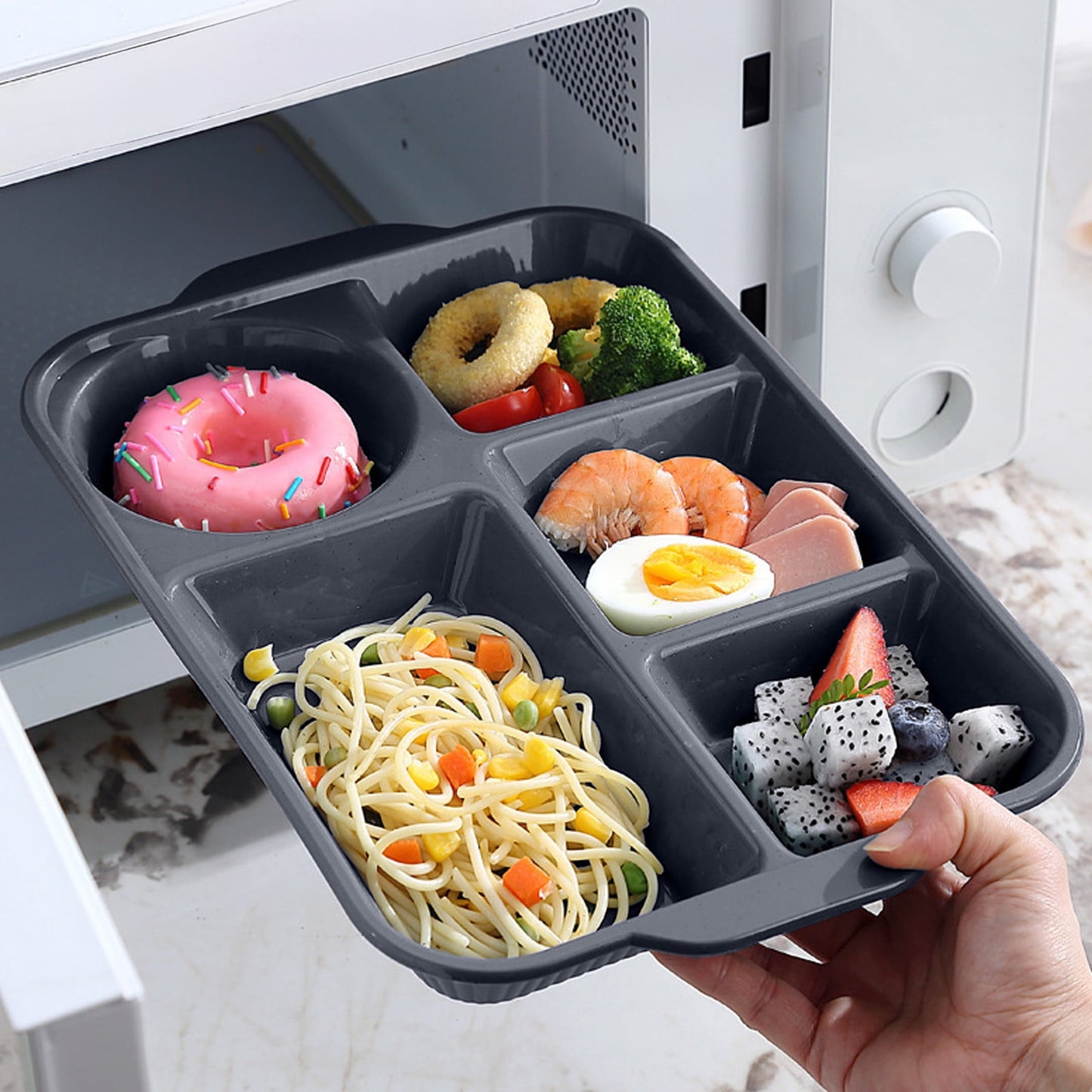 Unbreakable Divided Reusable Plastic Lunch Tray with 6 Compartments, Large Portion Control Plate for Adults, V1189-LWWAL-20260401-05814