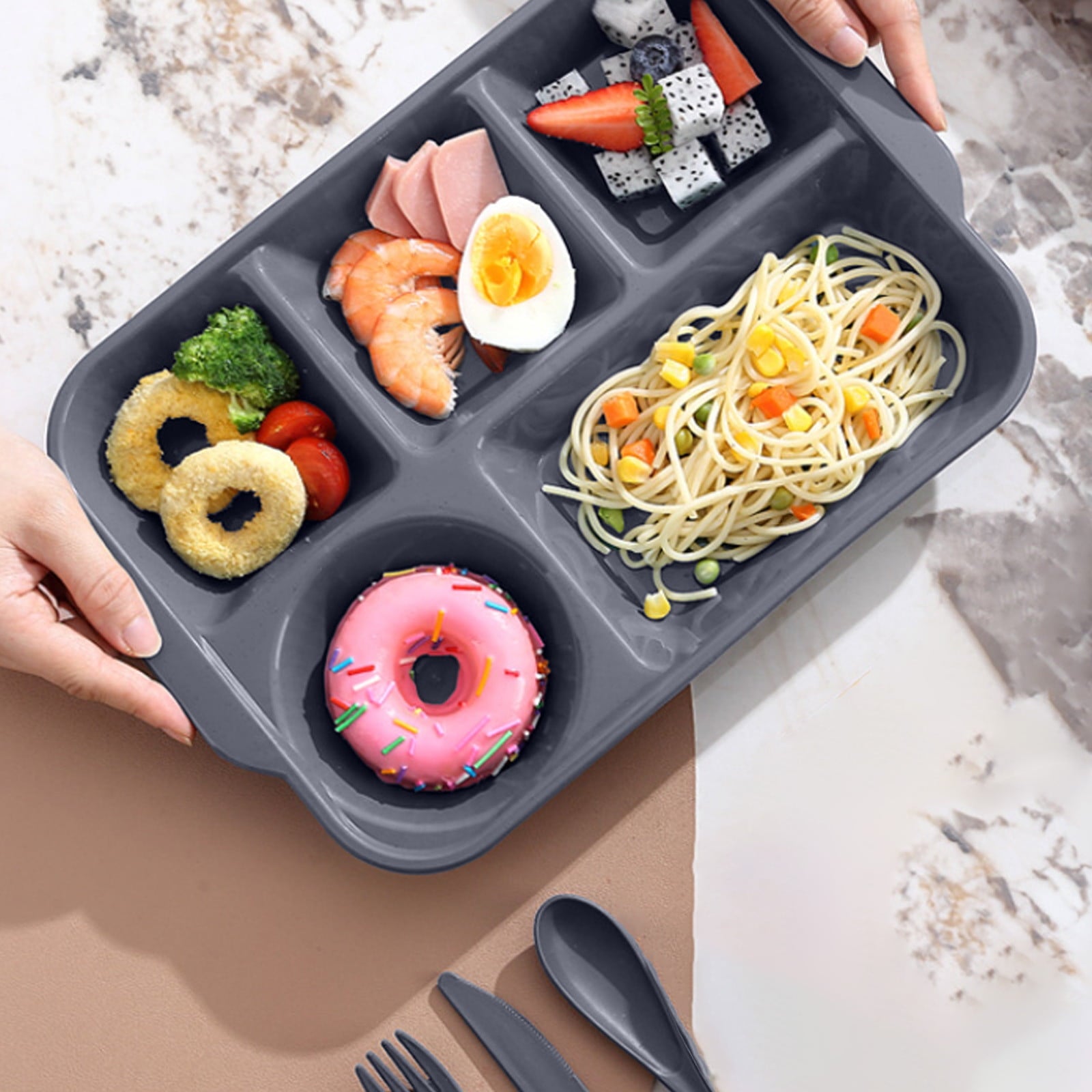 Unbreakable Divided Reusable Plastic Lunch Tray with 6 Compartments, Large Portion Control Plate for Adults, V1189-LWWAL-20260401-05814