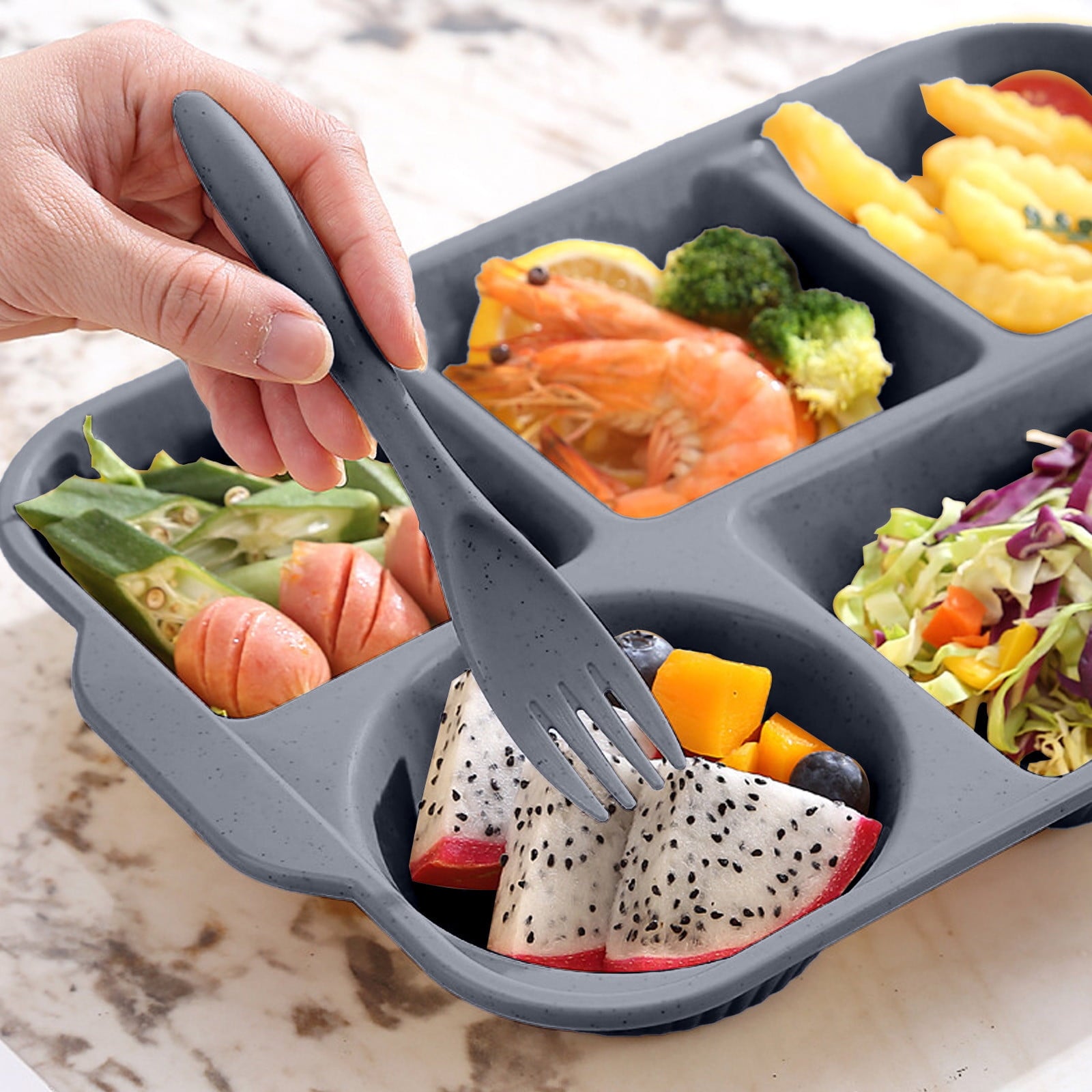 Unbreakable Divided Reusable Plastic Lunch Tray with 6 Compartments, Large Portion Control Plate for Adults, V1189-LWWAL-20260401-05814