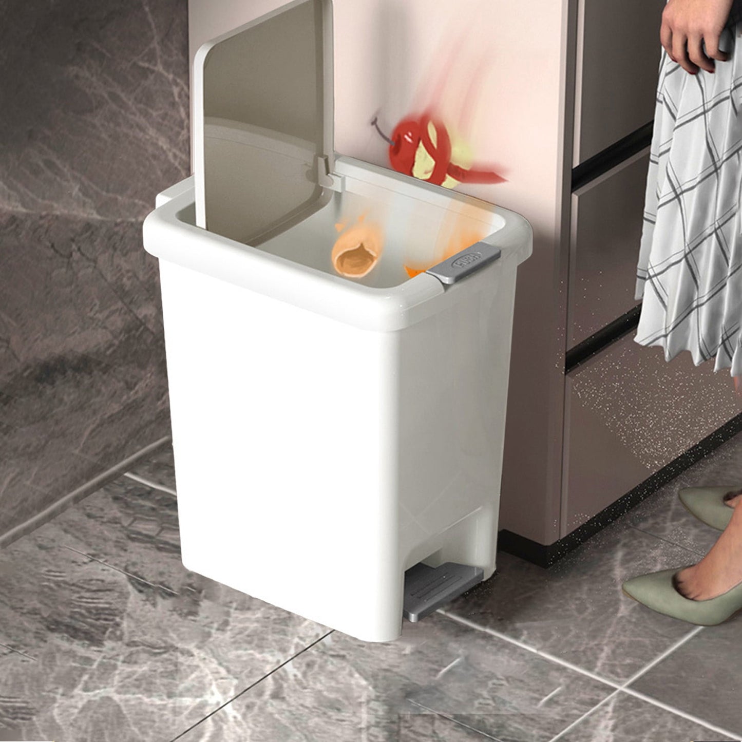 Step On Trash Can with Lid 8L Kitchen Bathroom Waste Bin Foot Pedal Stainless Steel Touchless Garbage Bin V1189-LWWAL-20260401-05891
